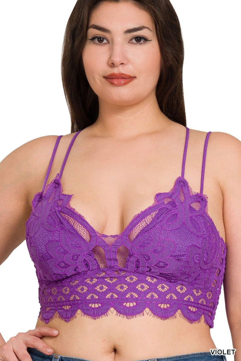 Plus Crochet Lace Bralette with Bra Pads On Purple 3X