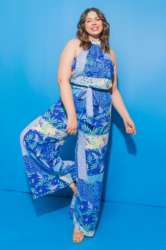 Flying Tomato Plus Size Printed Woven Jumpsuit Esme and Elodie