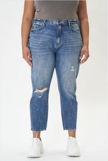 Christen- plus size high rise waistband distressed flare denim jean – Esme  and Elodie
