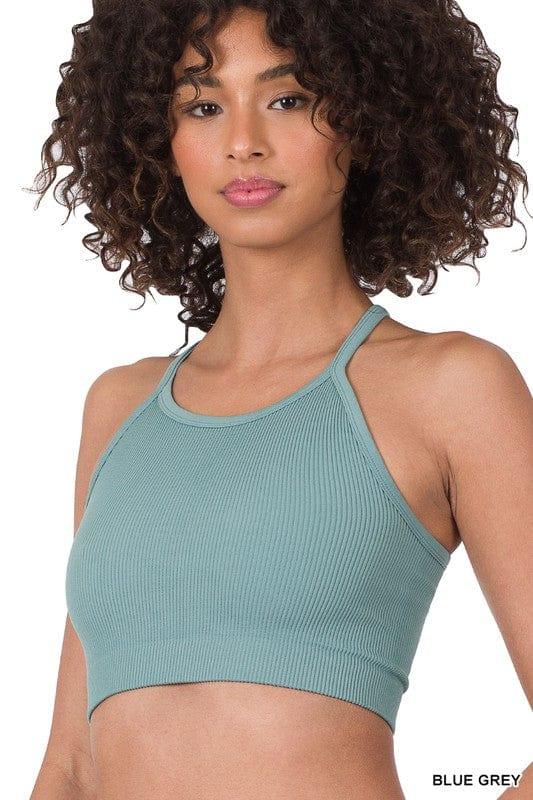 Womens Zenana ribbed seamless high neck cropped tank top bralette in O –  Esme and Elodie