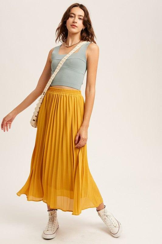 Pleated Midi Skirt in mustard with elastic waist