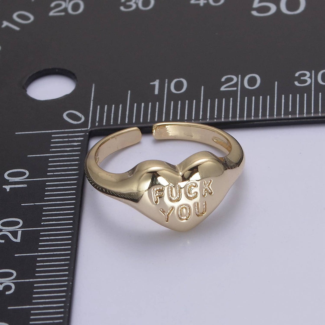 Aim Eternal -  "F You" Gold Heart Signet Ring