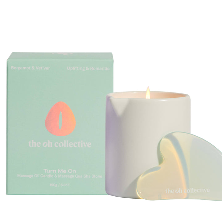 The Oh Collective - Turn Me On | 150ML Massage Candle with Gua Sha Massage Stone