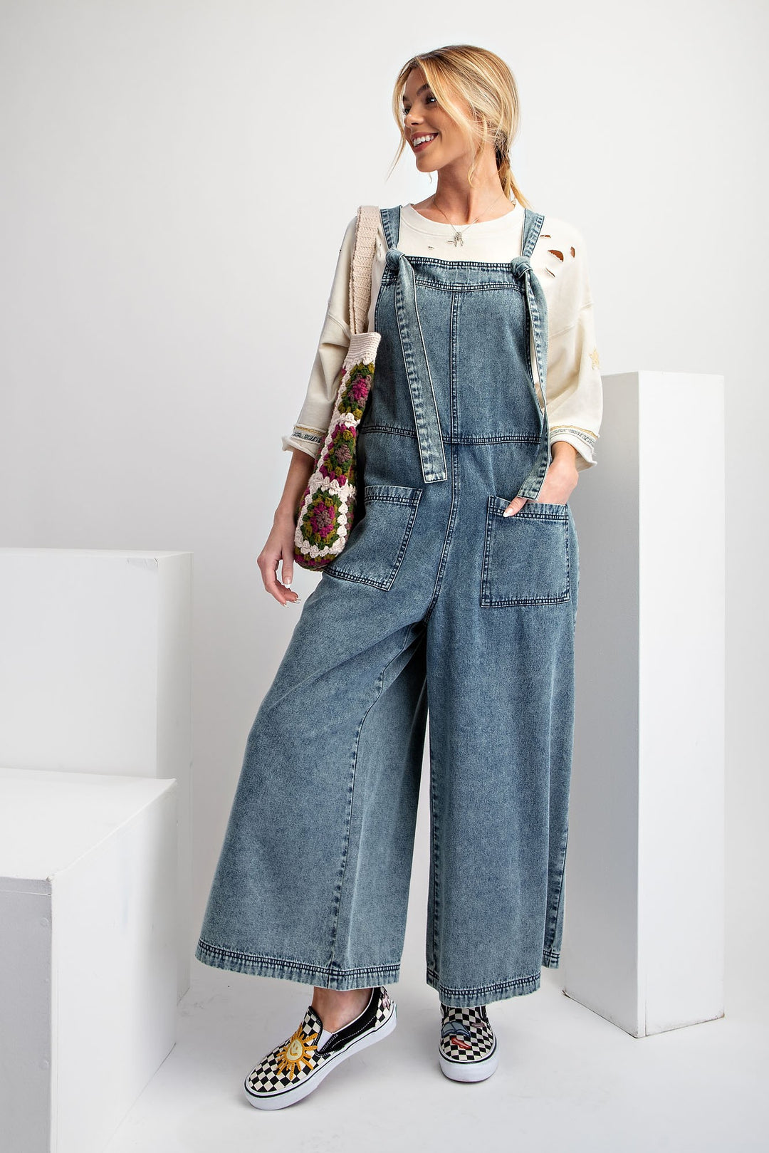 Easel Plus Overalls - Adjustable tie straps, elastic back waist DENIM