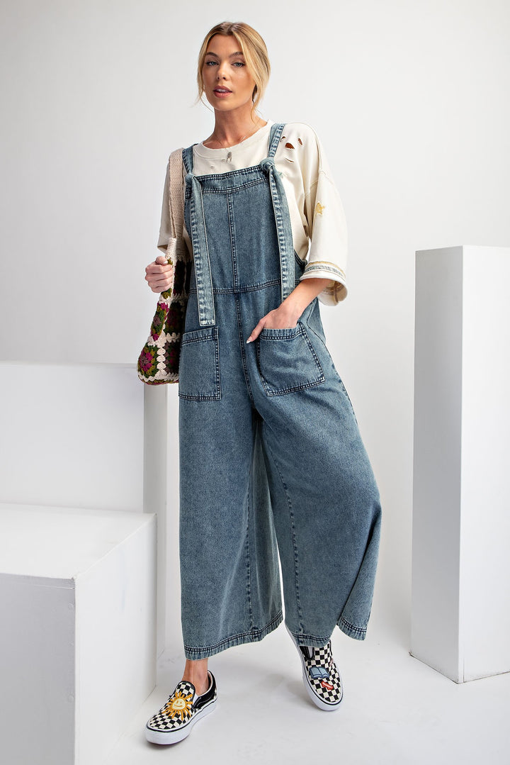 Easel Plus Overalls - Adjustable tie straps, elastic back waist DENIM