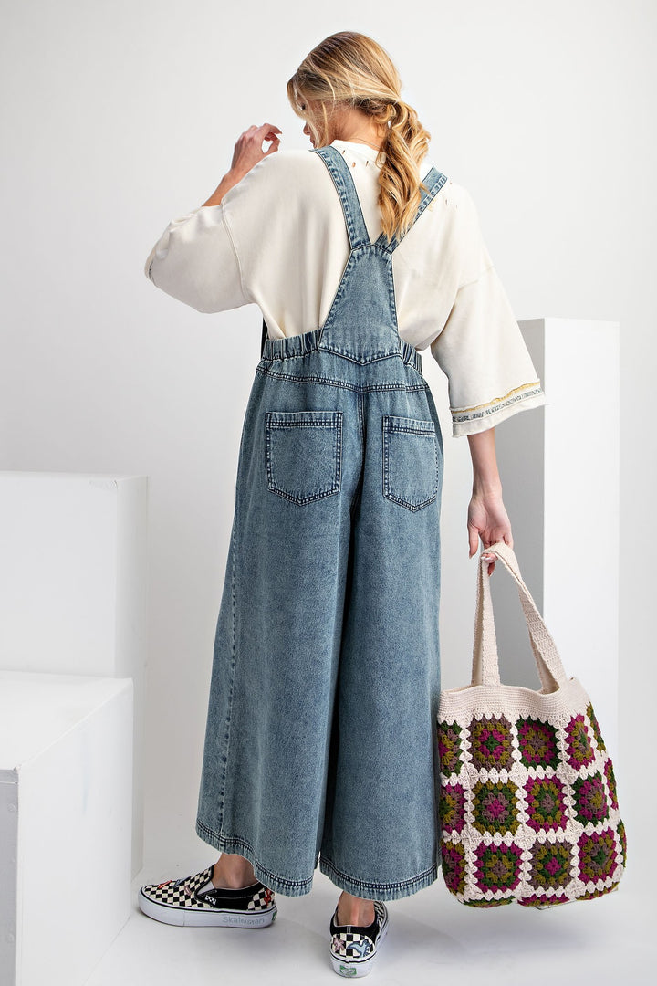 Easel Plus Overalls - Adjustable tie straps, elastic back waist DENIM