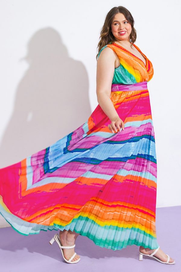 Flying Tomato Rainbow Sleeveless V-Neck Maxi Dress