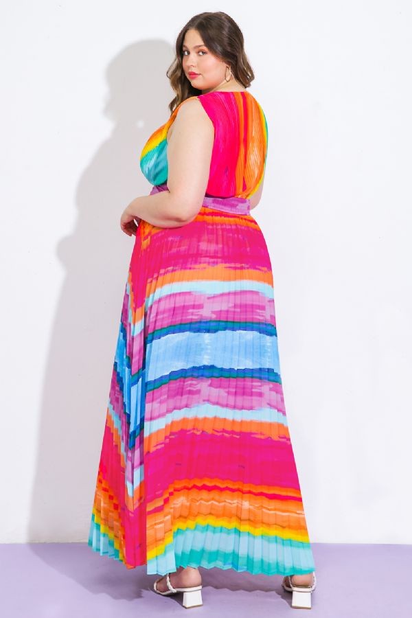 Flying Tomato Rainbow Sleeveless V-Neck Maxi Dress