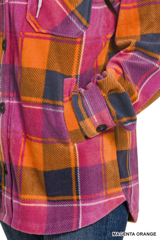 Plaid Fleece Shacket with Hood