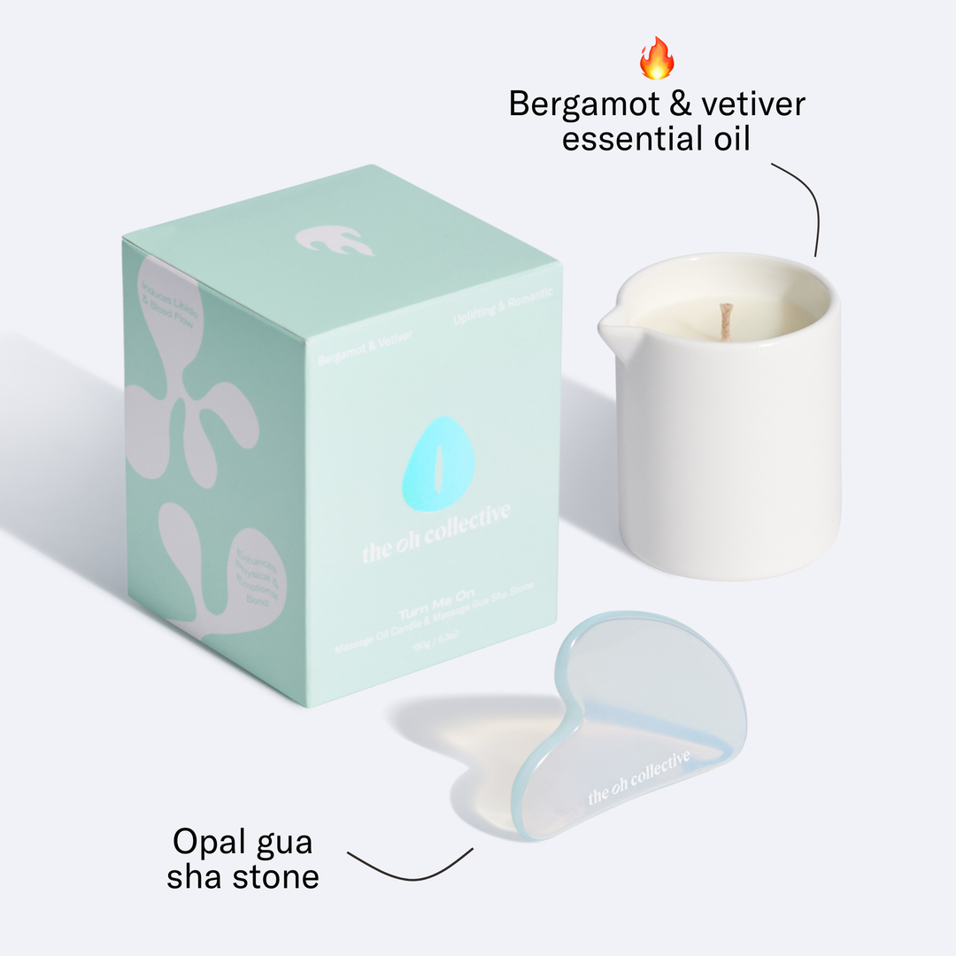 The Oh Collective - Turn Me On | 150ML Massage Candle with Gua Sha Massage Stone