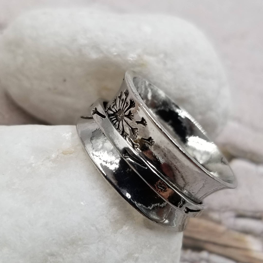 Carved Dandelion Fidget Ring in Silver