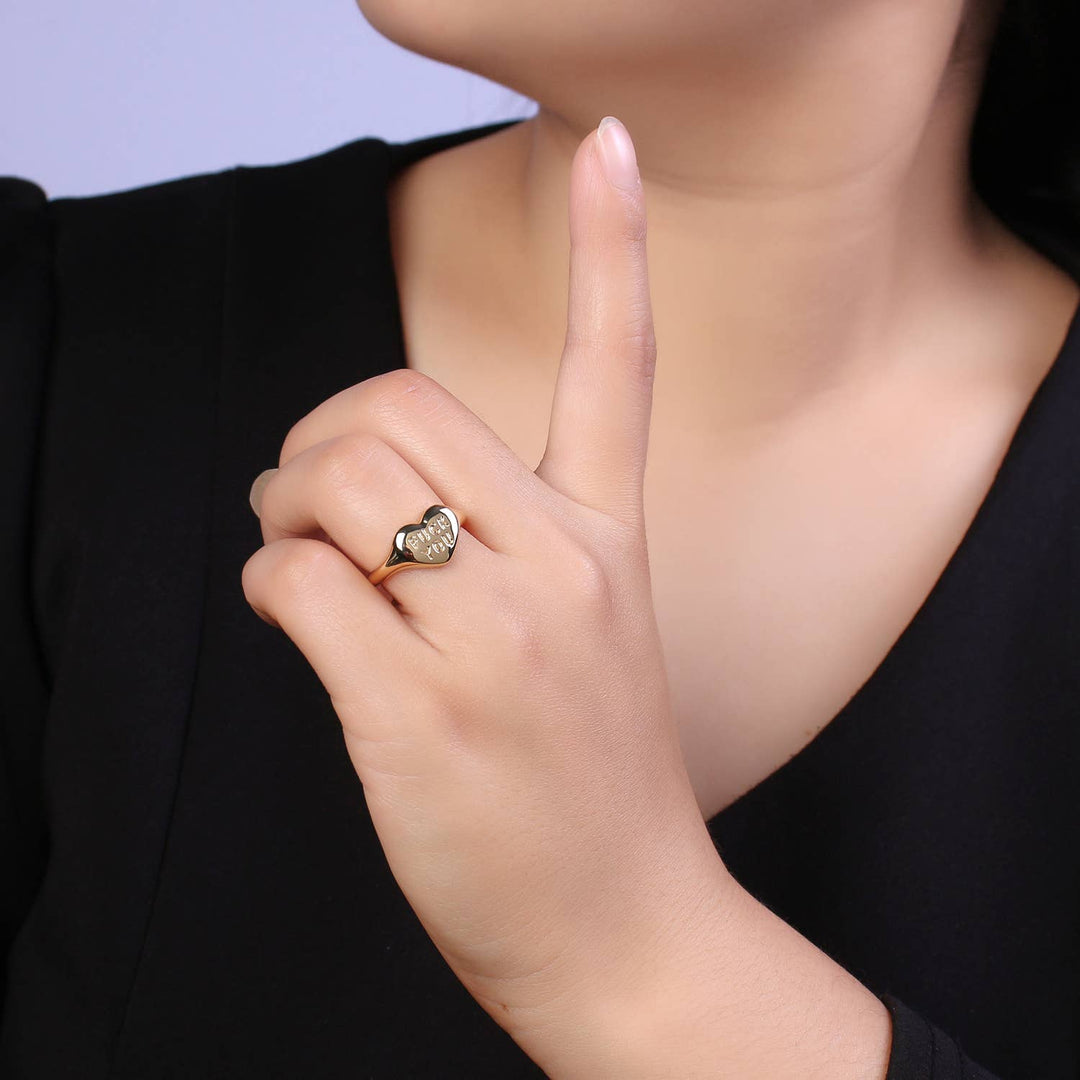 Aim Eternal -  "F You" Gold Heart Signet Ring