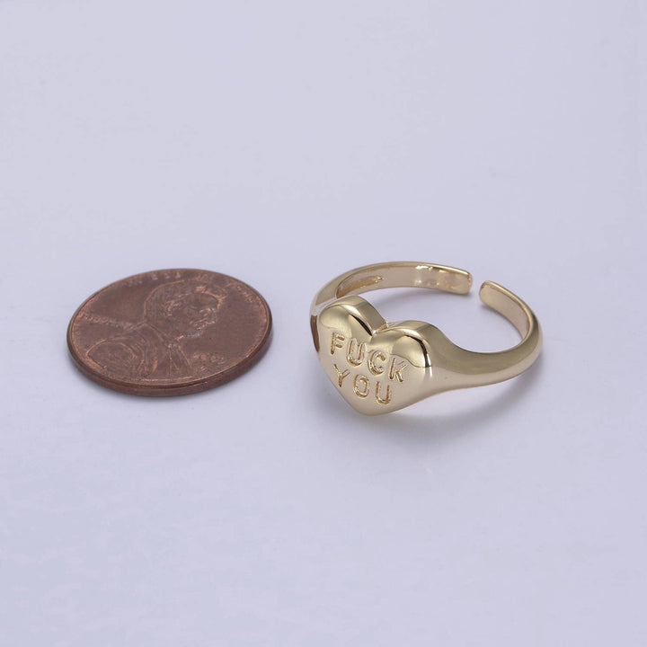 Aim Eternal -  "F You" Gold Heart Signet Ring