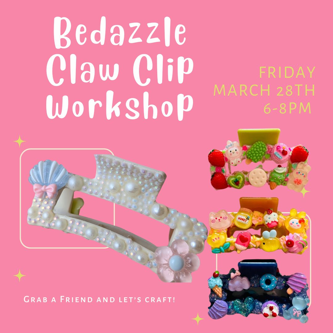 photo of bedazzled hair claw clips decorated for crafting workshop things to do in seattle and renton at Esme and Elodie