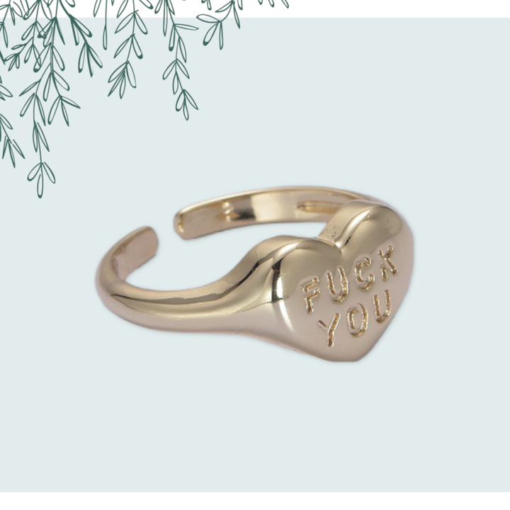 Aim Eternal -  "F You" Gold Heart Signet Ring