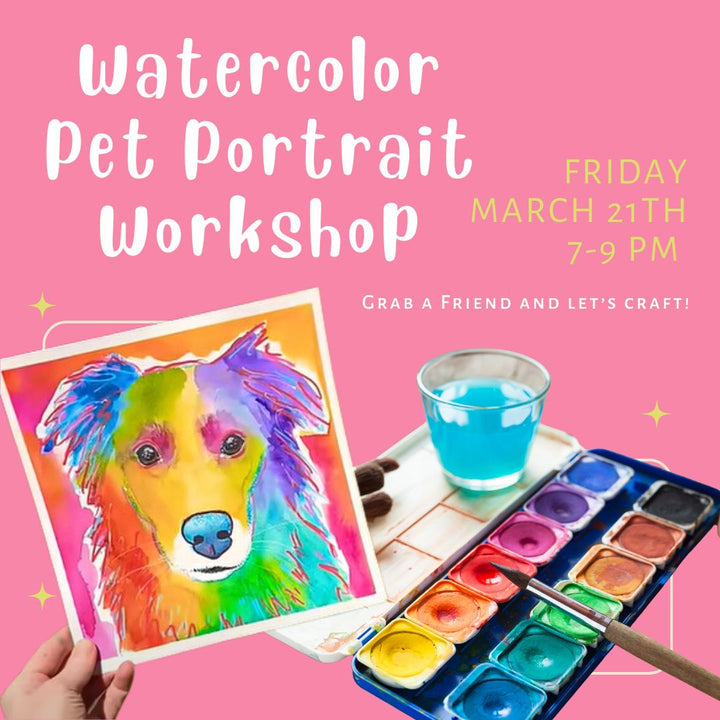 photo of a watercolor colorful portrait of a dog for an art workshop being hosted at esme and elodie in renton washington