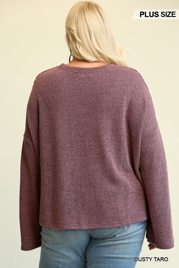 PLUS Novelty Knit And Solid Knit Mixed Loose Top