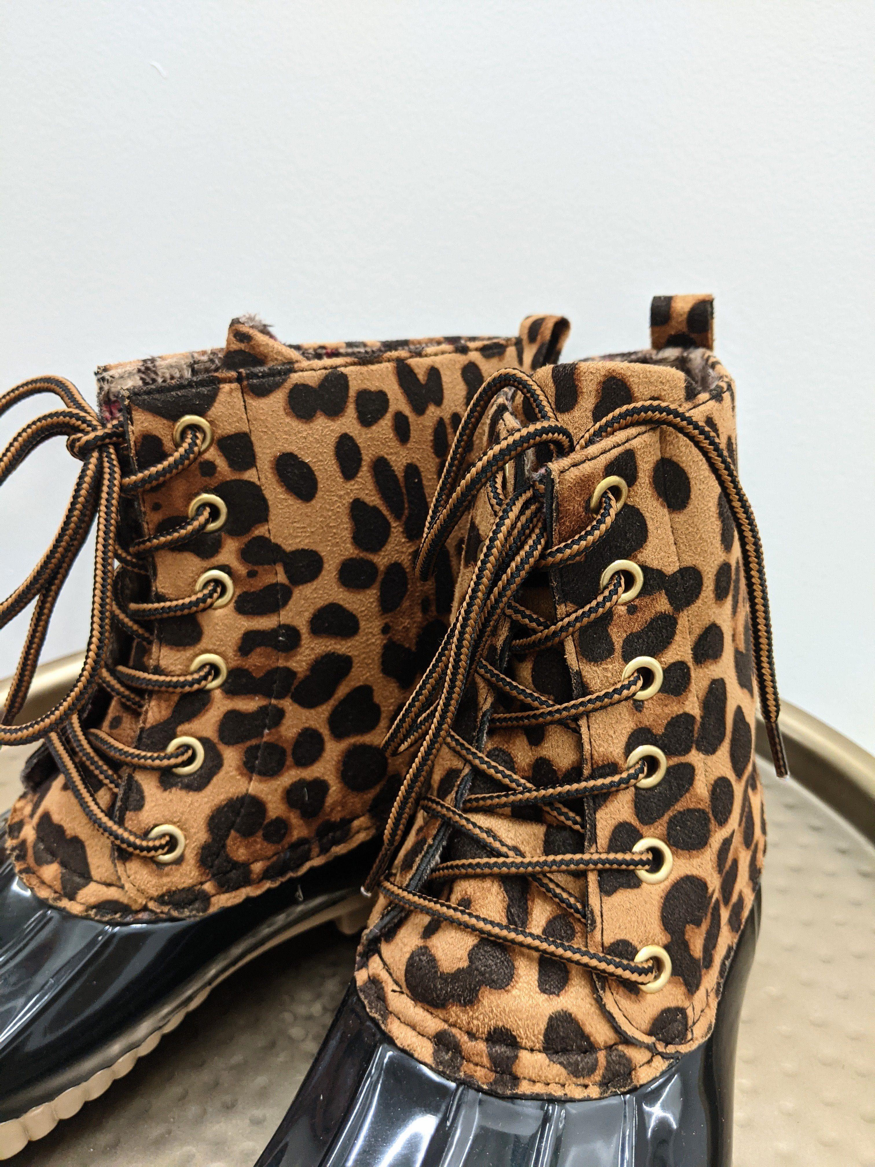 Womens leopard cheap duck boots