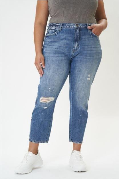 Christen- plus size high rise waistband distressed flare denim jean – Esme  and Elodie